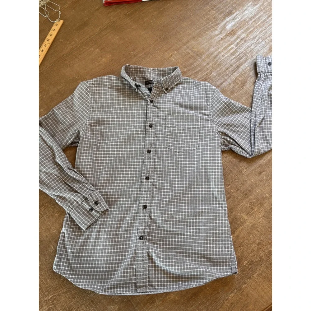 Banana Republic Luxe Flannel Shirt Mens Medium Slim‎ Fit Grey Windowpane Check